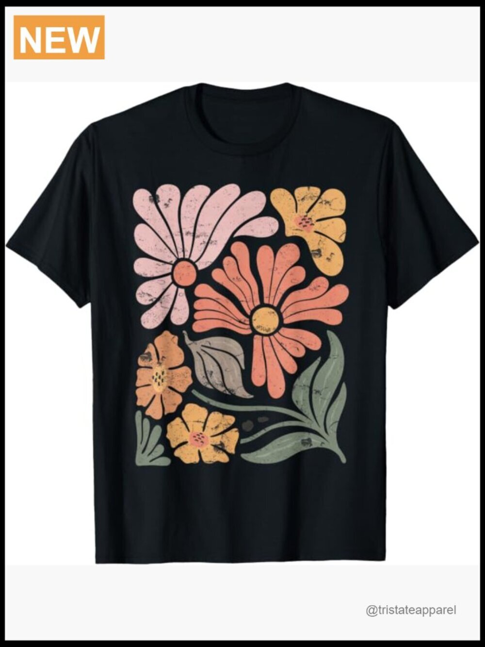 Vintage Boho Wildflower Graphic T-Shirt, Crew Neck, Short Sleeve, Small
